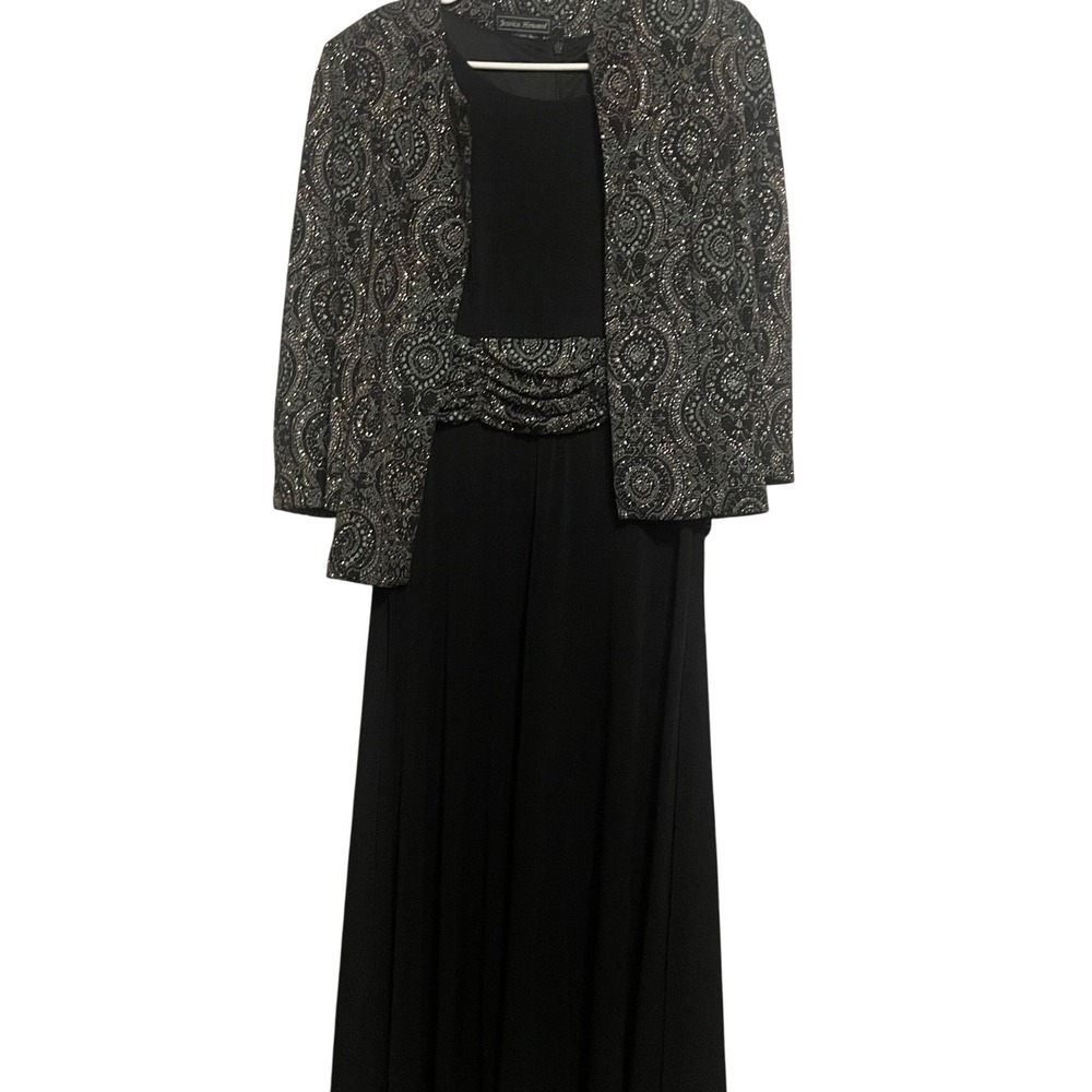 Jessica Howard Womens 6 Black Metallic Paisley‎ Jacket & Maxi Dress Evening Set